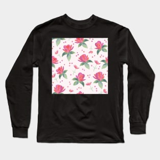 Pink Watercolor Roses with Soft green foliage and dotty background Long Sleeve T-Shirt